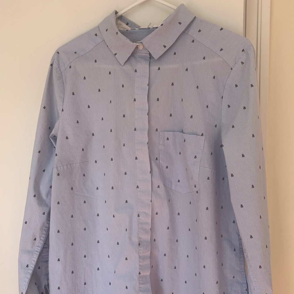 Blue Pinstripe tiny beetles shirt